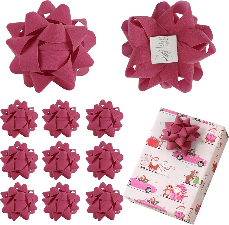 LiBongTa 4.5 Inch Hot Pink Velvet Ribbon Gift Bow, Premade Valentines Bows for Gift Wrapping Self Adhesive, Pink Bow Party Decorations, Wrapping Bows for Presents, Holiday, Wedding, Birthday-12 Counts - Image 1